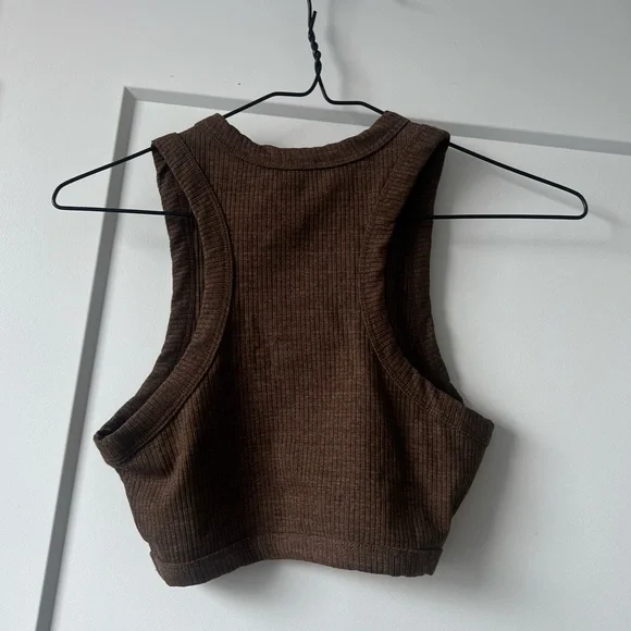 GLASSONS Cropped Brown Ribbed Tank Top - Picture 2 of 4